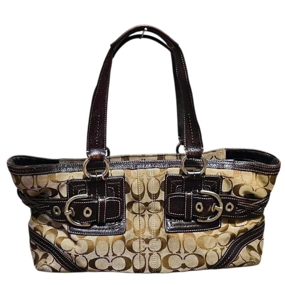 Vtg Coach 05079 Brown Soho Signature Jacquard Leather Satchel Purse Shoulder Bag
